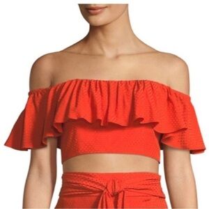 Jaygodfrey Coral Loras Off Shoulder Ruffle Crop Top